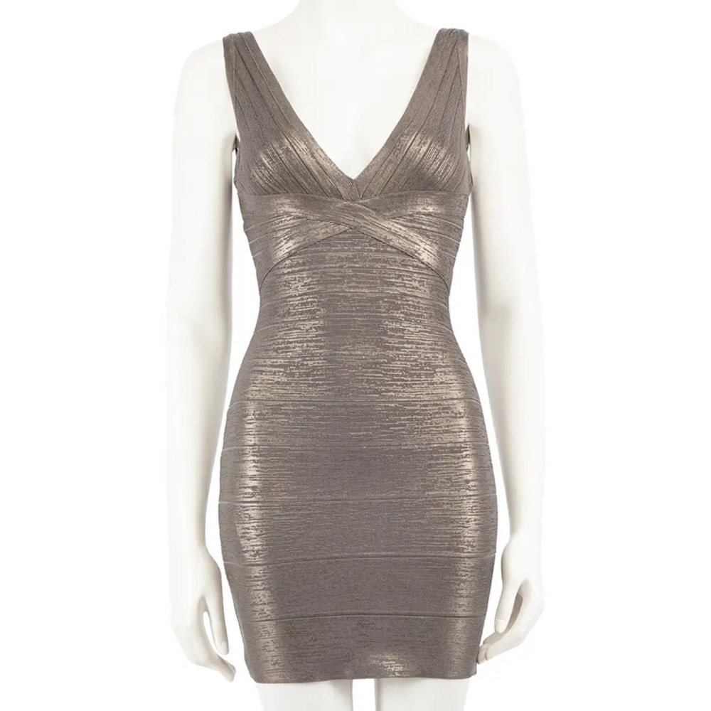 **LIKE NEW, BARELY WORN** HERVE LEGER Foil Bondage Dress